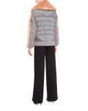 Faux-Fur Mixed-Media Cardigan, Desert