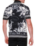 Western-Print Pique Polo Shirt, Black/White