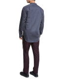 Wool Track Pants with Piping, Navy
