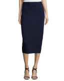 Silk Organic Cotton Interlock Pencil Skirt, Midnight 