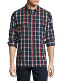 Plaid Flannel Military Shirt, Blue/Red