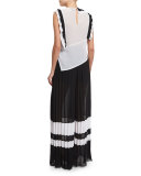 Sleeveless Asymmetric Two-Tone Blouse, White/Black