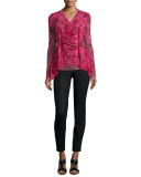 Long-Sleeve Rose-Print Cardigan 
