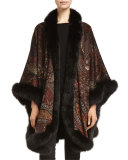 Venetian Paisley Cashmere Cape, Rust Combo