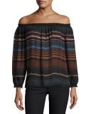 Bamboo Off-the-Shoulder Striped Silk Top