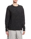 Fine Tweed Wool-Blend Pullover Sweater, Black