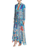 Paisley-Print Low-Rise Leggings, Turquoise/Purple