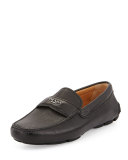 Pebbled Leather Logo Driver, Black