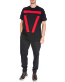 Striped Cotton Varsity Jacket, Black/Red