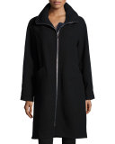 Flavia Long Zip-Front Wool Coat, Navy