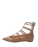 Toerless Muse Caged Skimmer Red Sole Flat, Nude