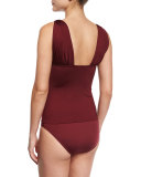 Classic Weave Draped Tankini Swim Top, Purple