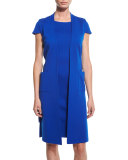 Milano Knit Cap-Sleeve V-Neck Topper, Azzurine