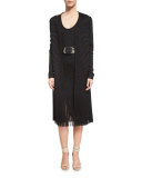 Sleeveless Sheath Dress W/Fringe Trim, Black