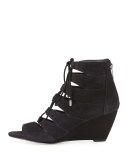 Santina Lace-Up Wedge Sandal, Black