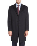 Cashmere Three-Button Long Coat, Black