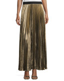 Dallin Metallic Plissé Maxi Skirt, Black/Gold