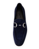 Suede Bit-Strap Loafer, Navy