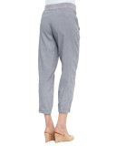 Cargo Linen-Blend Ankle Pants, Pewter