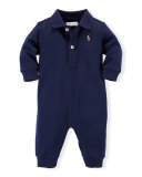 Long-Sleeve Pima Polo Coverall, French Navy, Size 3-12 Months