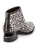 Kori Studded Leather Lift-Heel Bootie, Black