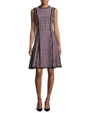 Tweed Sleeveless A-Line Dress, Black/Pink
