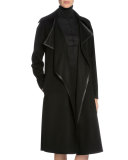Draped-Front Cashmere Long Coat, Black