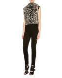 Jaguar-Print Open-Back Top, Gray/Black