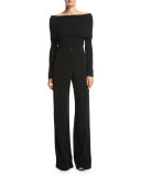 Monica Off-the-Shoulder Wool-Blend Sweater, Charcoal