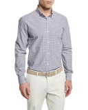 Check Long-Sleeve Sport Shirt, Blue/Orange