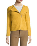 Liam Zip-Front Boucle Jacket, Lemon Creme