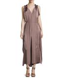 Laila Sleeveless Silk Charmeuse Maxi Dress, Mocha