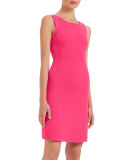 Sleeveless Round-Neck Wool Sheath Dress, Rose