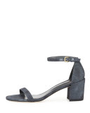 Simple Denim Chunky-Heel Sandal, Navy