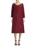 Sequined Boat-Neck Opera Coat, Bordeaux