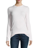 Long-Sleeve Crewneck Jersey Tee, Dusty Pink