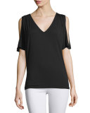 Jay Split-Sleeve V-Neck Tee, Black