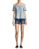 Kori Cutoff Boyfriend Shorts, Oceana Blue (Indigo)