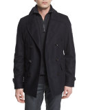 Corringham Double-Breasted Wool Coat, Dark Ink