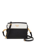Bicolor Leather Camera Crossbody Bag, Black/White