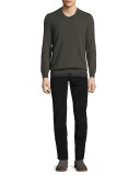 Cashmere Long-Sleeve V-Neck Sweater, Forage