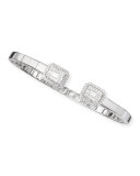 18k White Gold Emerald-Cut Diamond Bangle Single Halo End Caps