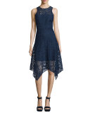 Melissa Handkerchief-Hem Lace Dress, Stealth