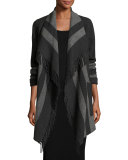 Fringe-Trimmed Striped Wool-Blend Wrap, Charcoal Stripe