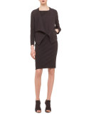 Long-Sleeve Draped-Front Jacket, Black