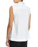 Sleeveless A-Line Blouse W/Monili Trim, White