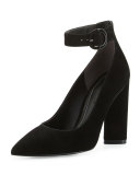 Gloria Suede Ankle-Wrap Pump, Black