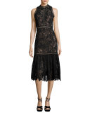 Arella Sleeveless Lace Midi Dress, Black