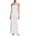 Piper Strapless Lace Jumpsuit Coverup, Pure White