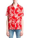 Hibiscus-Print Hawaiian Shirt, Red